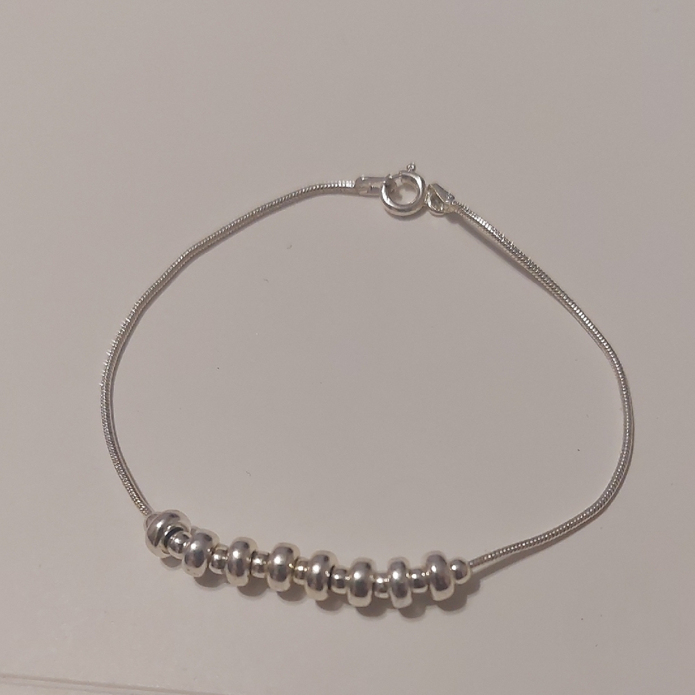 FAS 925 Italy Sterling Silver Beaded Chain Wrap Bracelet Minimalist